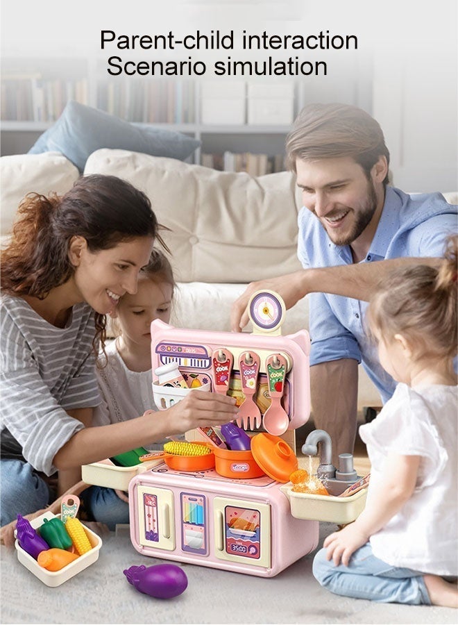 Kitchen Playset,Mini Tiny Kitchen to Play  for Toddlers 14pcs Plastic Pretend Kitchen playset for Cooking, , Kitchen Pretend Play Toy Set, Role Play Cookware Indoor DIY Toy Set, Imaginative Role Learning Toys, Toddler playset for Boys, Girls, Kids, Pink - Image 3